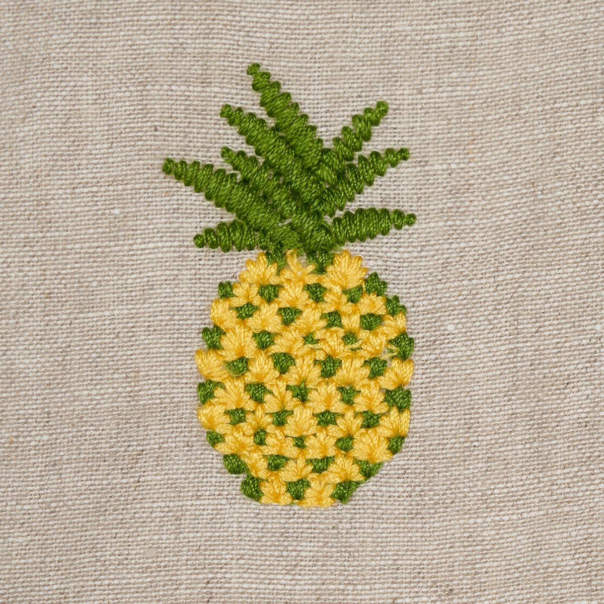 PINEAPPLE EMBROIDERY_GREEN ON NATURAL