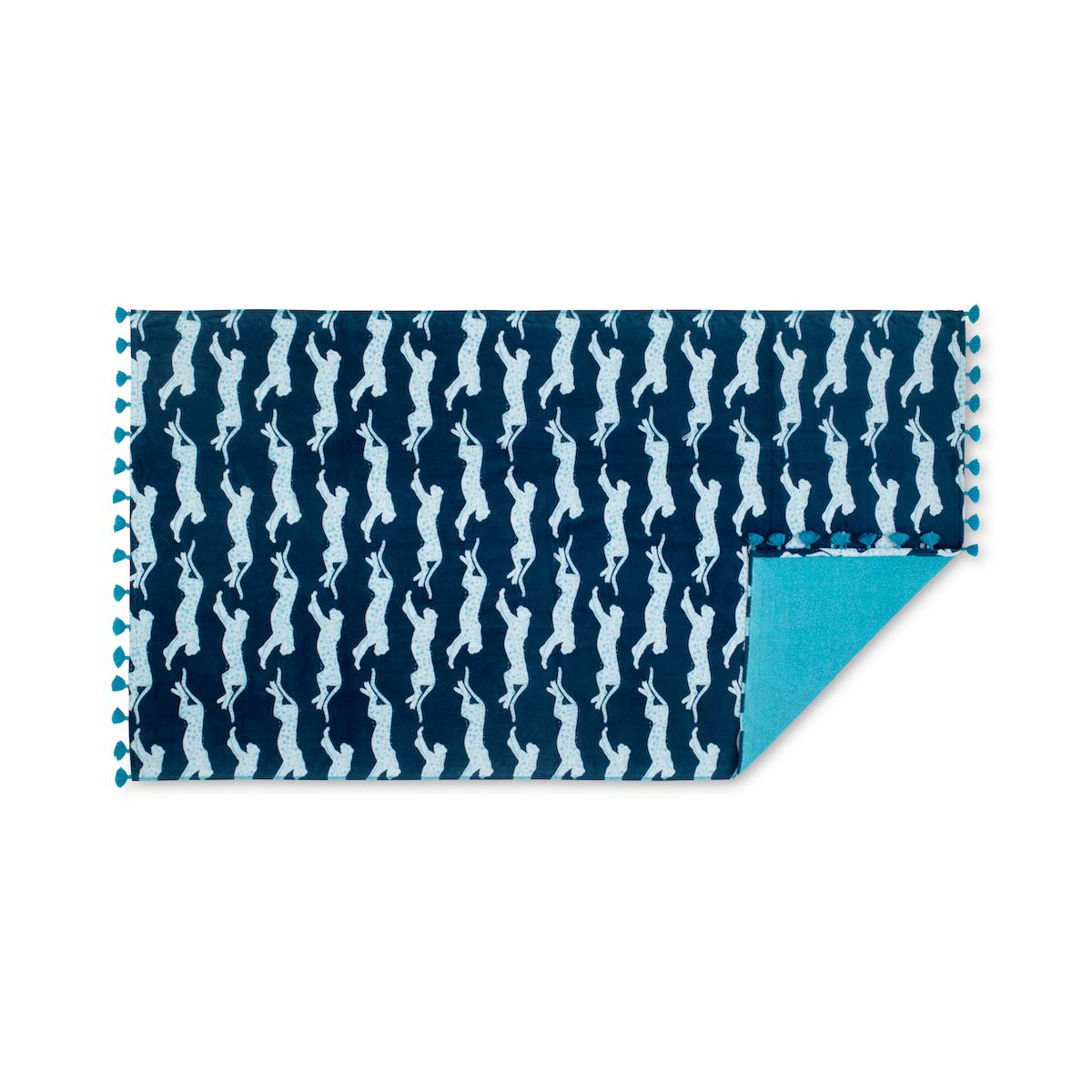 Leaping Leopard Beach Towel_Navy
