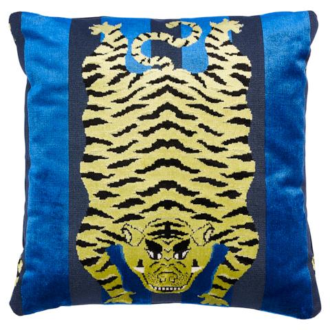 Jokhang Tiger Velvet Pillow_BLUE