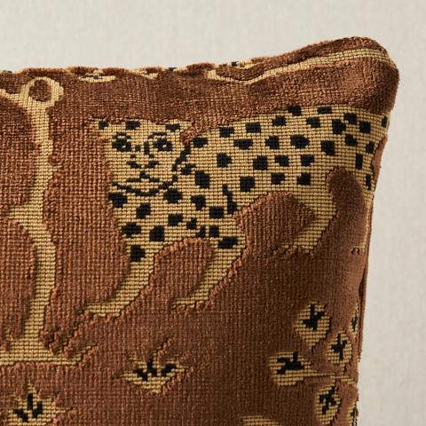 Woodland Leopard Velvet Pillow_SEPIA