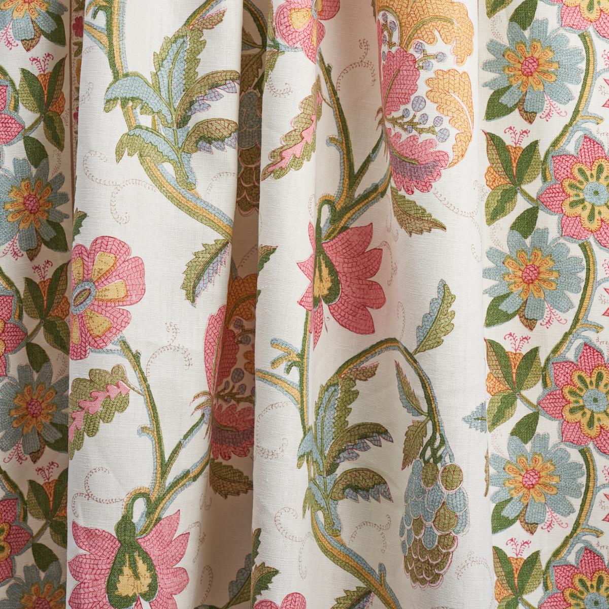 Indali Bordered Linen - Pink And Leaf Fabrics | Schumacher